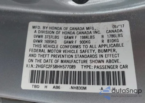 2017 Honda Civic Lx z USA, uszkodzony, nr VIN 2HGFC2F58HH577089